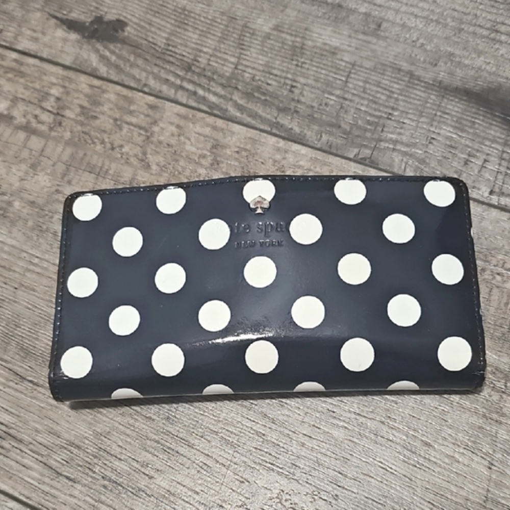 Kate Spade Genuine Leather Black and White Polka Dot Wallet